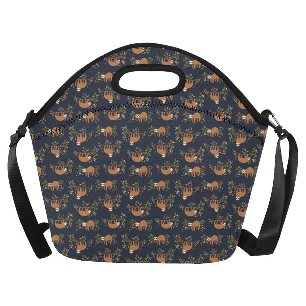 Sloth flower Design Themed Print Neoprene Lunch Bag (Model 1669)(Large)-JTAMIGO.COM