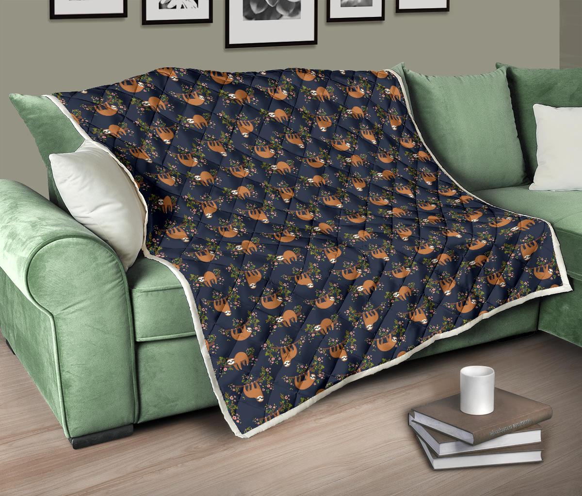 Sloth flower Design Themed Print Premium Quilt-JTAMIGO.COM