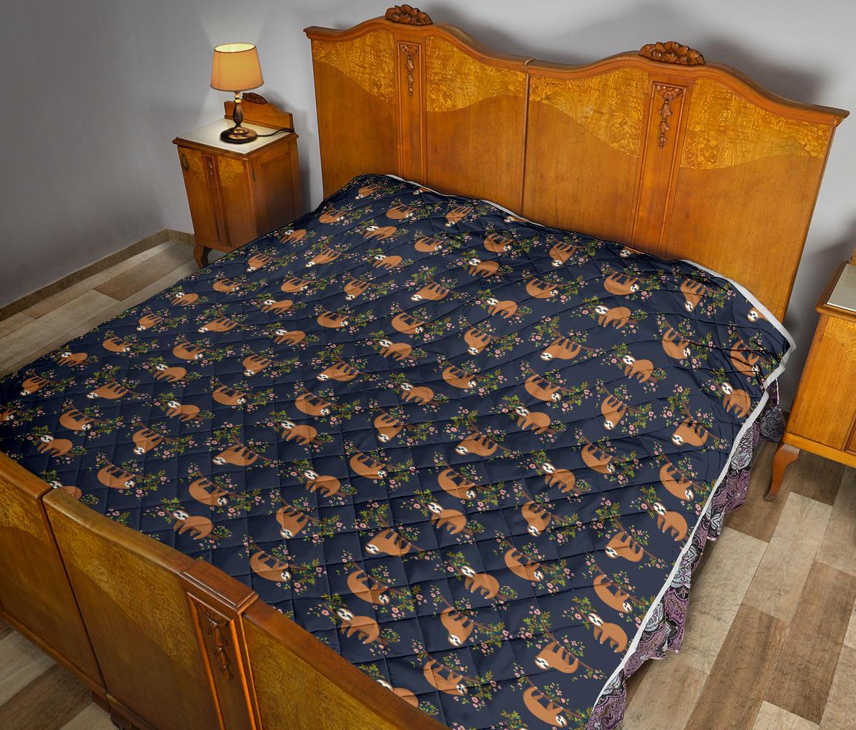 Sloth flower Design Themed Print Premium Quilt-JTAMIGO.COM