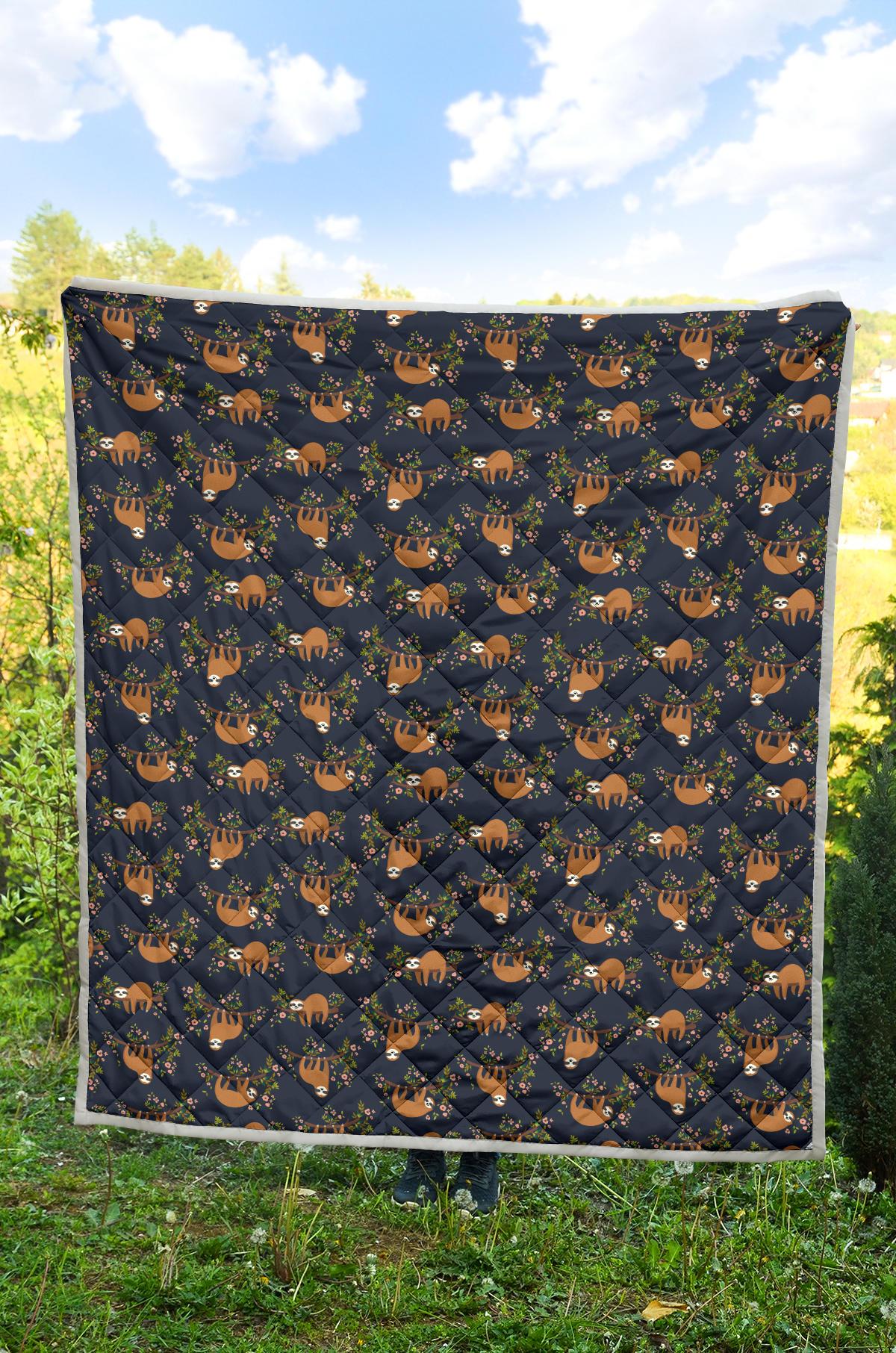 Sloth flower Design Themed Print Premium Quilt-JTAMIGO.COM