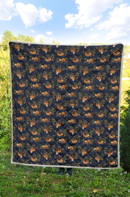 Sloth flower Design Themed Print Premium Quilt-JTAMIGO.COM