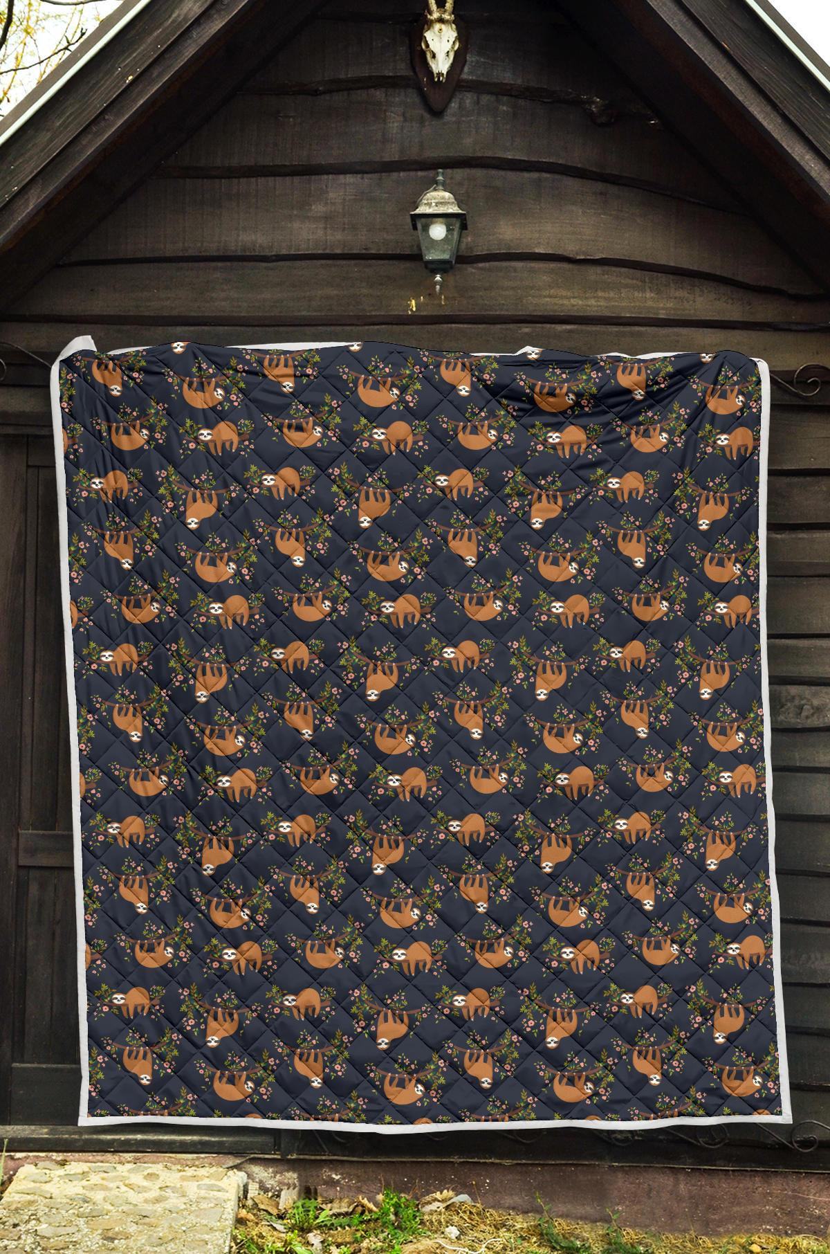Sloth flower Design Themed Print Premium Quilt-JTAMIGO.COM