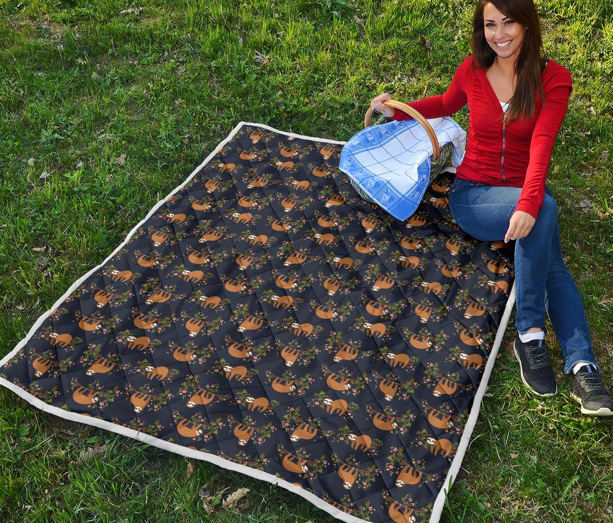 Sloth flower Design Themed Print Premium Quilt-JTAMIGO.COM