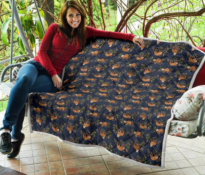 Sloth flower Design Themed Print Premium Quilt-JTAMIGO.COM