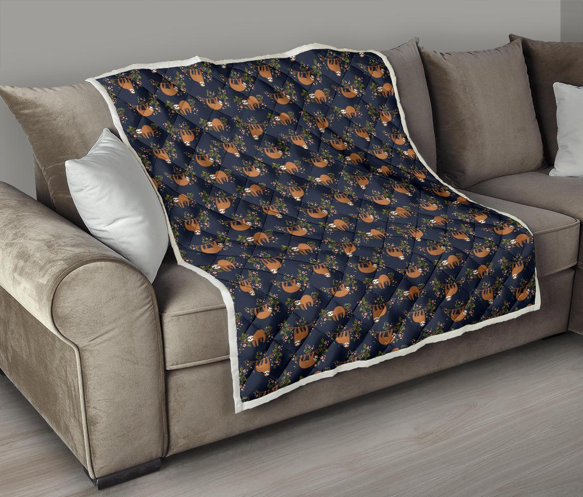 Sloth flower Design Themed Print Premium Quilt-JTAMIGO.COM