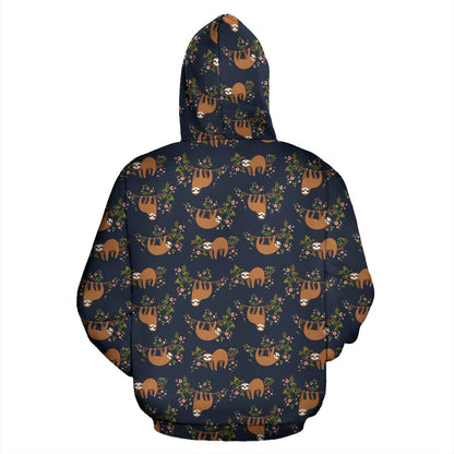 Sloth flower Design Themed Print Pullover Hoodie