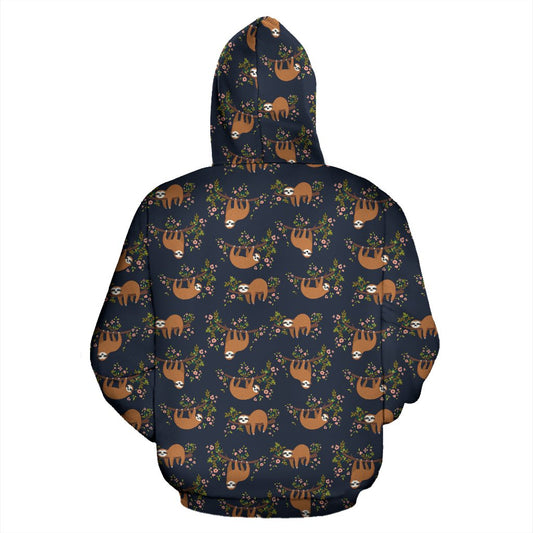 Sloth flower Design Themed Print Pullover Hoodie