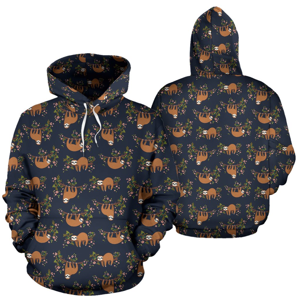 Sloth flower Design Themed Print Pullover Hoodie