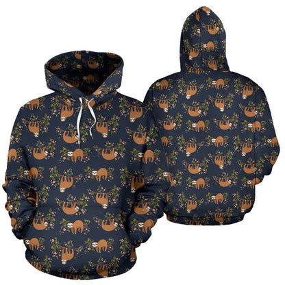Sloth flower Design Themed Print Pullover Hoodie