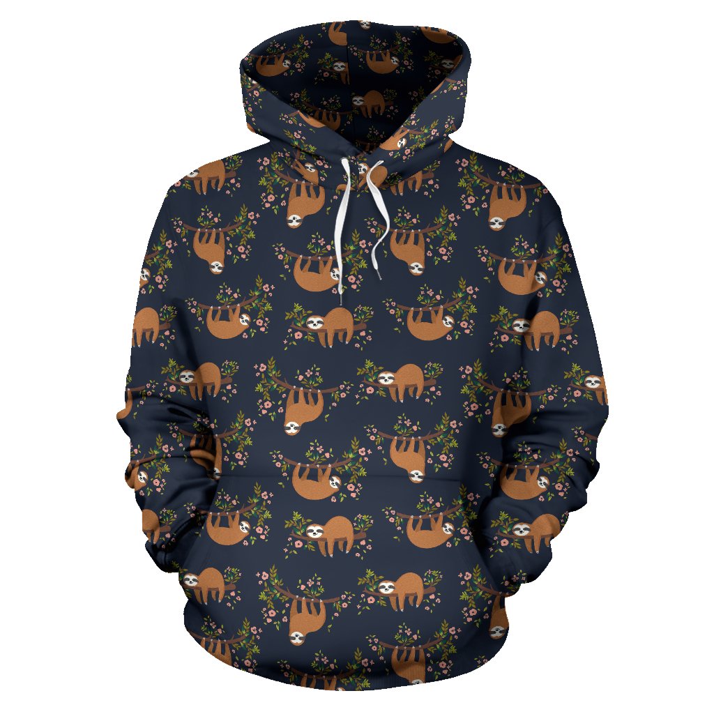 Sloth flower Design Themed Print Pullover Hoodie