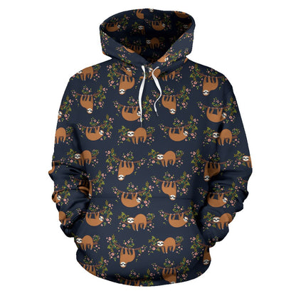 Sloth flower Design Themed Print Pullover Hoodie
