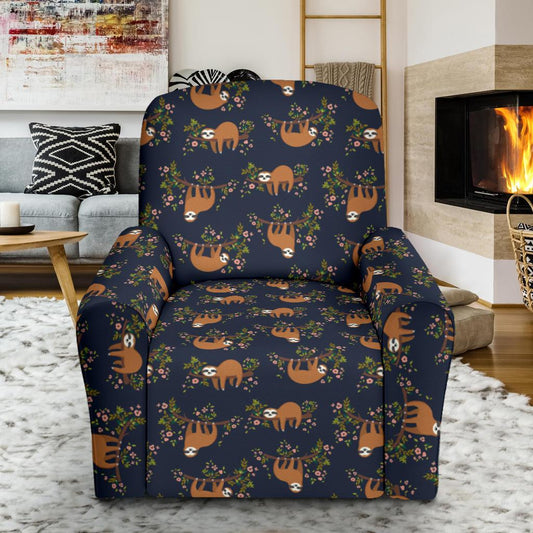 Sloth flower Design Themed Print Single Sofa Slipcover -JTAMIGO.COM