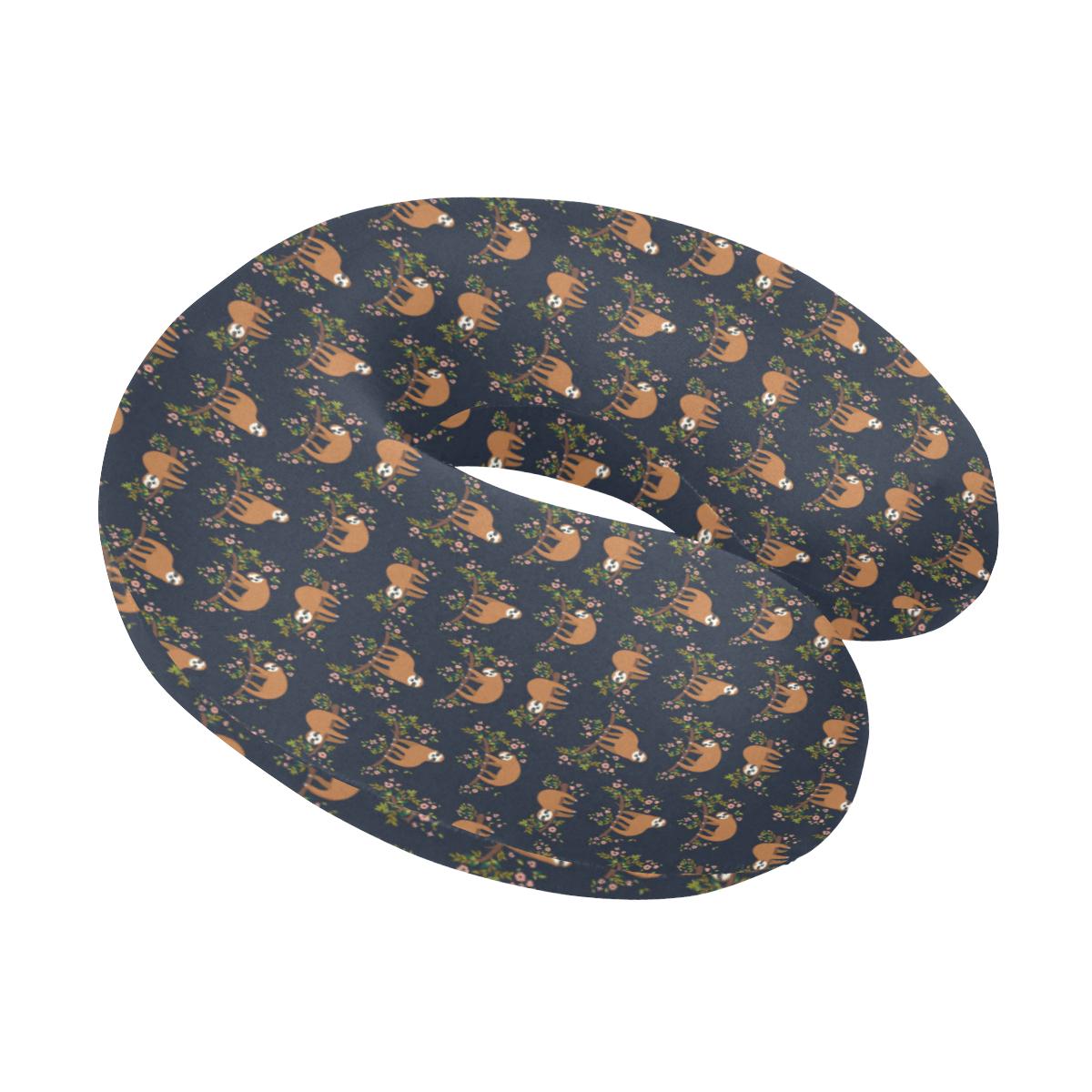 Sloth flower Design Themed Print U-Shaped Travel Neck Pillow-JTAMIGO.COM