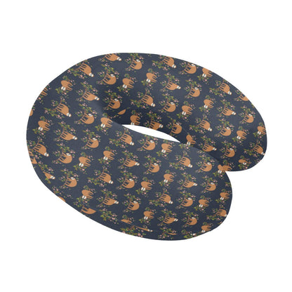 Sloth flower Design Themed Print U-Shaped Travel Neck Pillow-JTAMIGO.COM