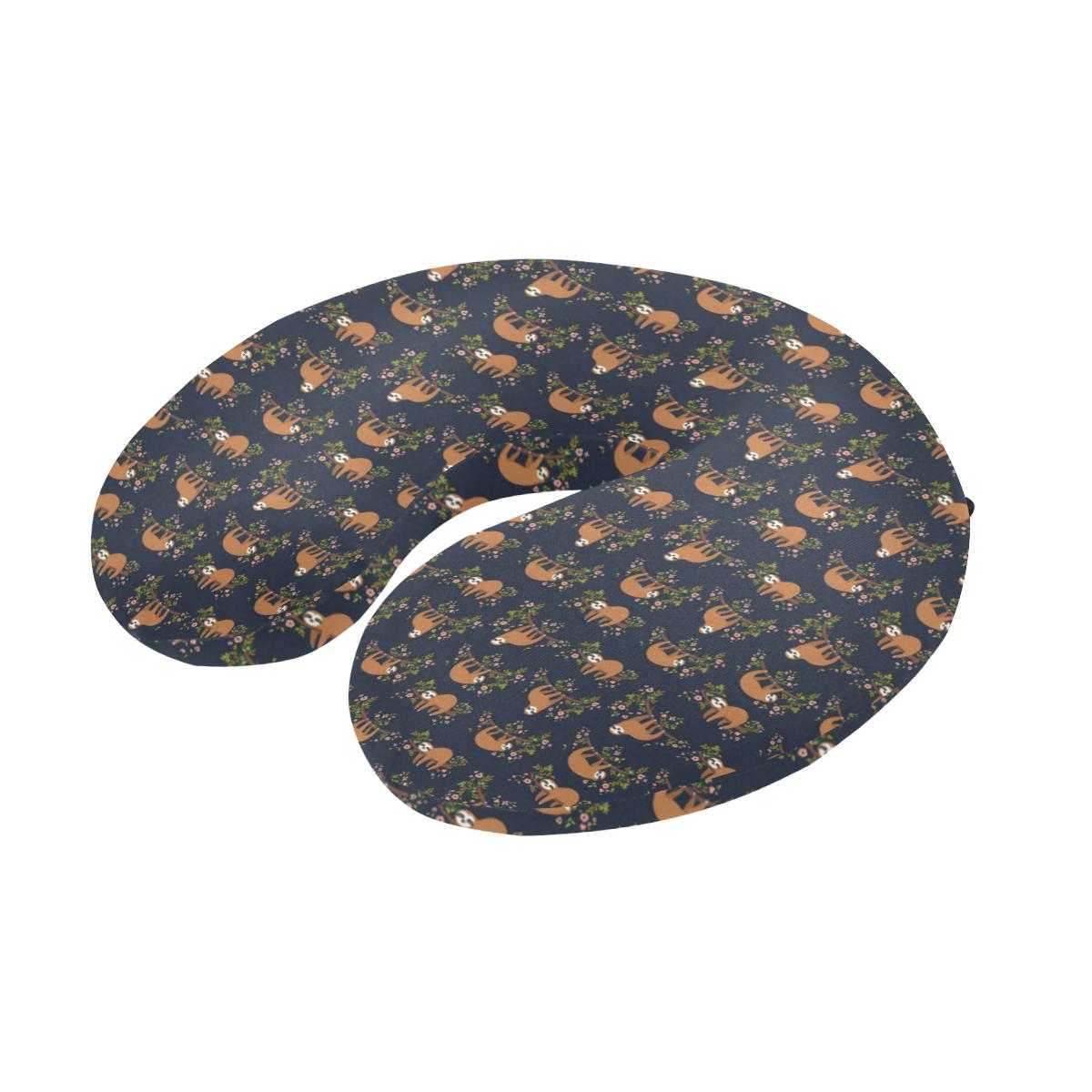 Sloth flower Design Themed Print U-Shaped Travel Neck Pillow-JTAMIGO.COM