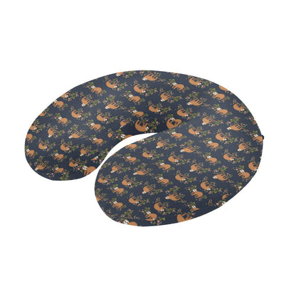 Sloth flower Design Themed Print U-Shaped Travel Neck Pillow-JTAMIGO.COM
