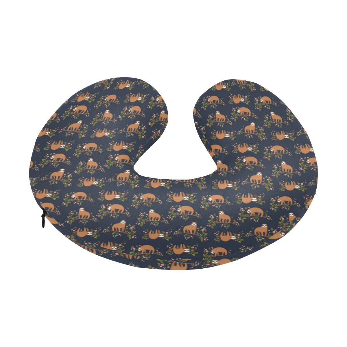 Sloth flower Design Themed Print U-Shaped Travel Neck Pillow-JTAMIGO.COM