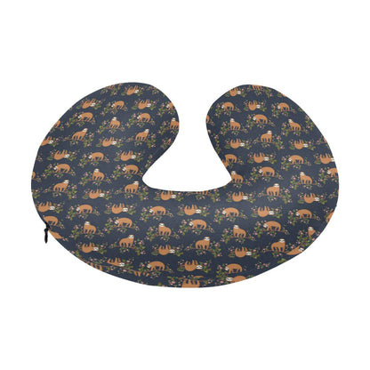 Sloth flower Design Themed Print U-Shaped Travel Neck Pillow-JTAMIGO.COM