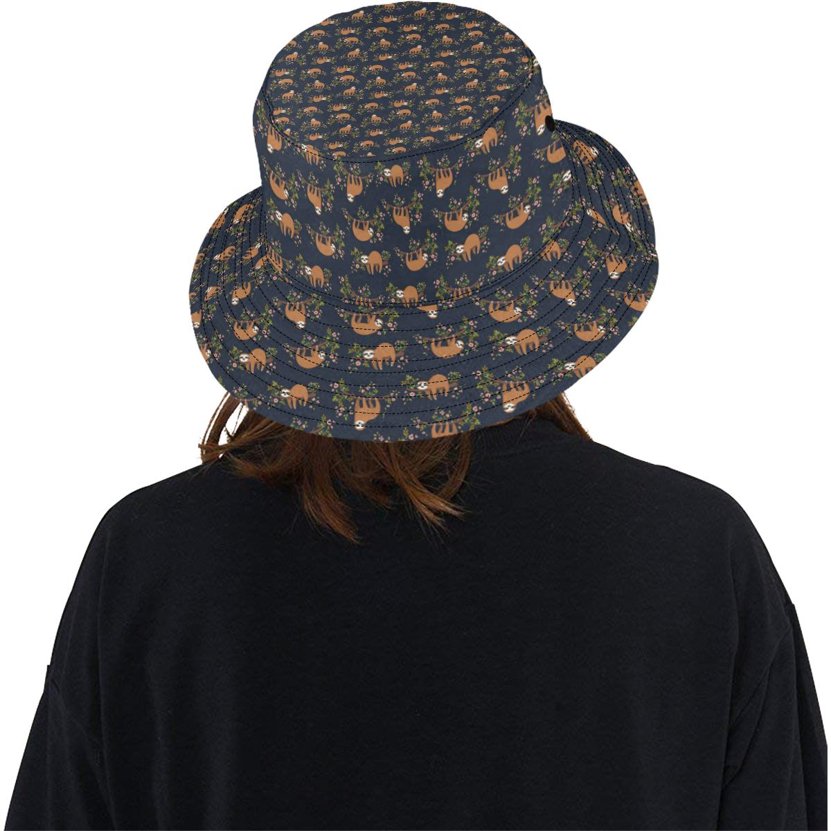 Sloth flower Design Themed Print Unisex Bucket Hat