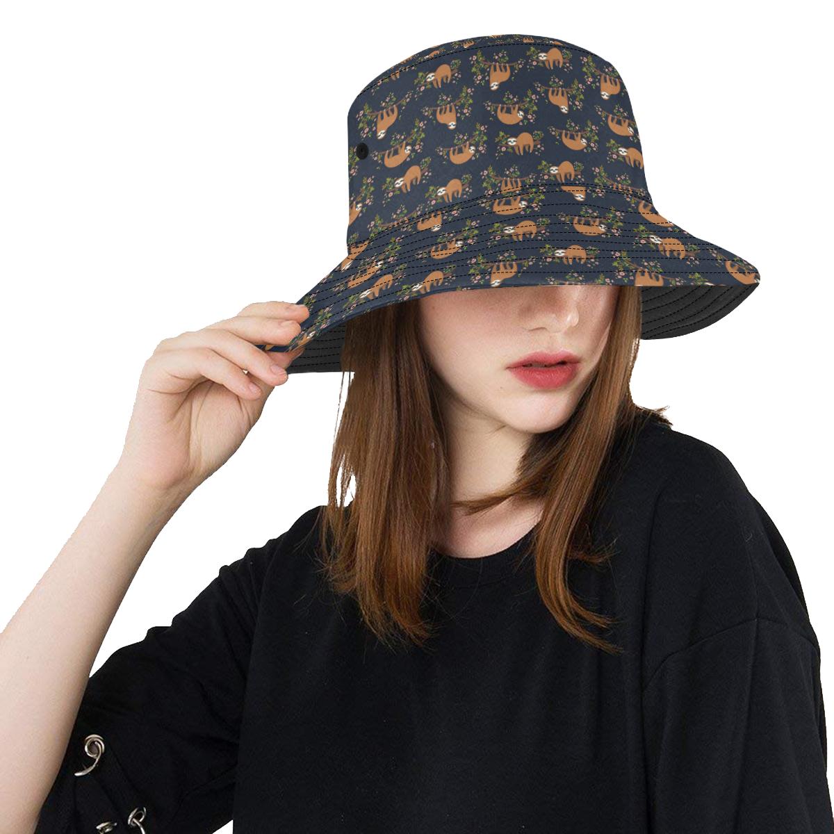 Sloth flower Design Themed Print Unisex Bucket Hat