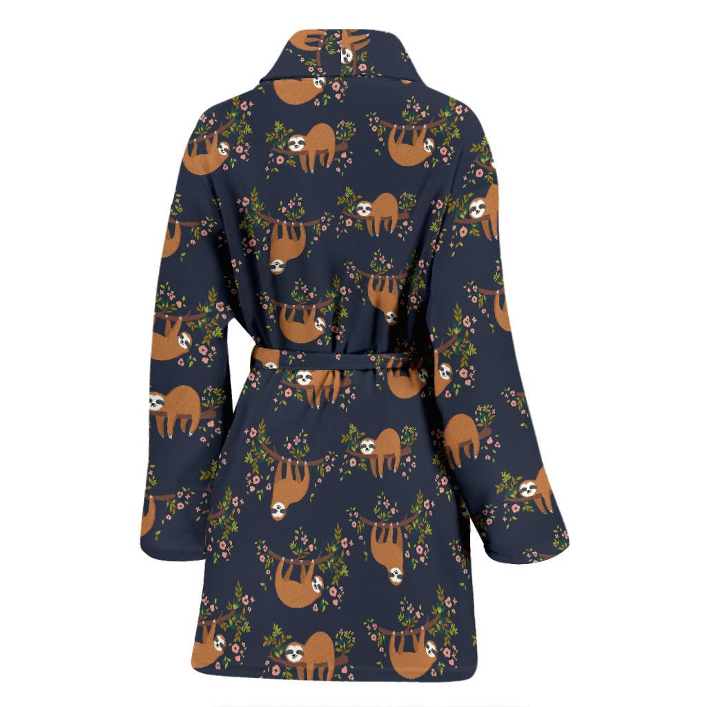 Sloth flower Design Themed Print Women Bath Robe-JTAMIGO.COM