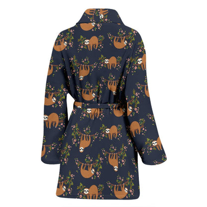 Sloth flower Design Themed Print Women Bath Robe-JTAMIGO.COM