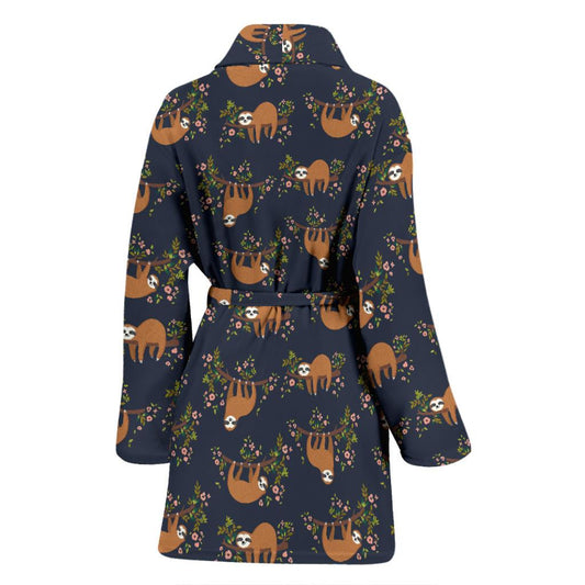 Sloth flower Design Themed Print Women Bath Robe-JTAMIGO.COM