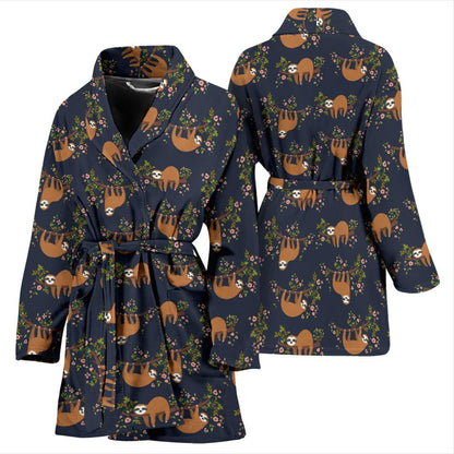 Sloth flower Design Themed Print Women Bath Robe-JTAMIGO.COM