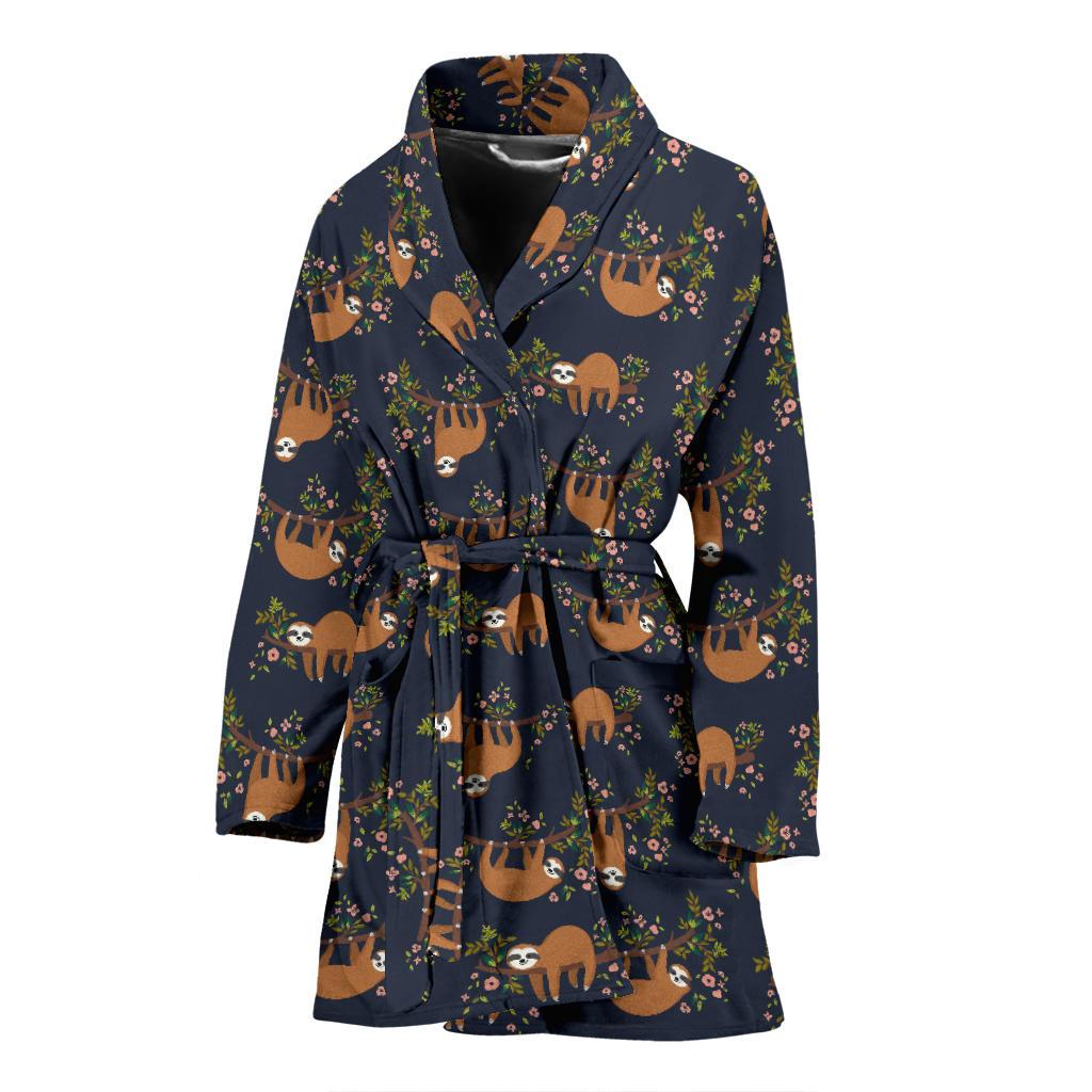 Sloth flower Design Themed Print Women Bath Robe-JTAMIGO.COM