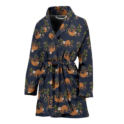 Sloth flower Design Themed Print Women Bath Robe-JTAMIGO.COM