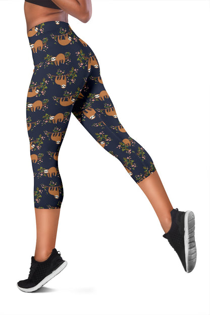 Sloth flower Design Themed Print Women Capris