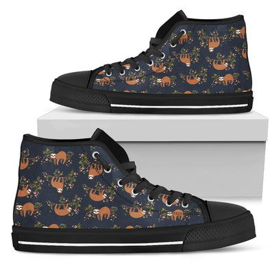 Sloth Flower Design Themed Print Women High Top Shoes