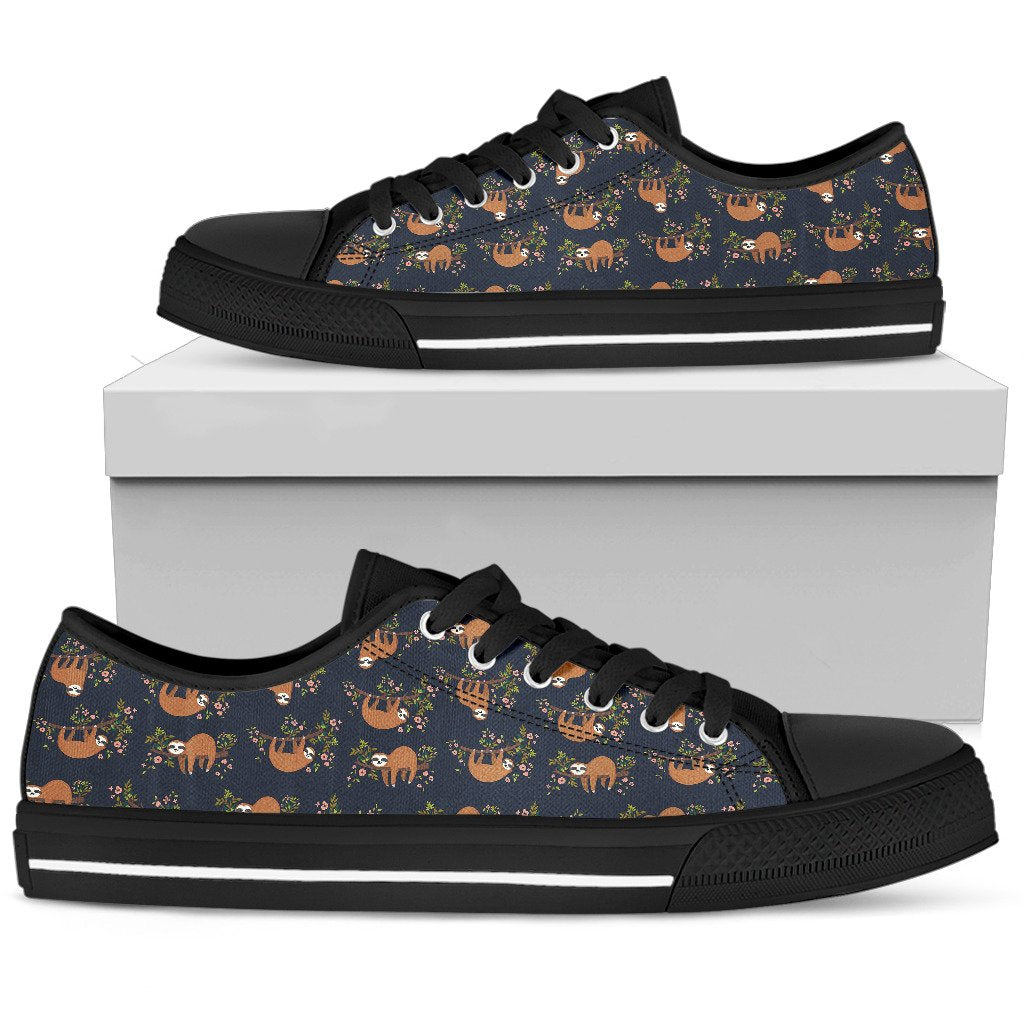 Sloth flower Design Themed Print Women Low Top Shoes-JTAMIGO.COM