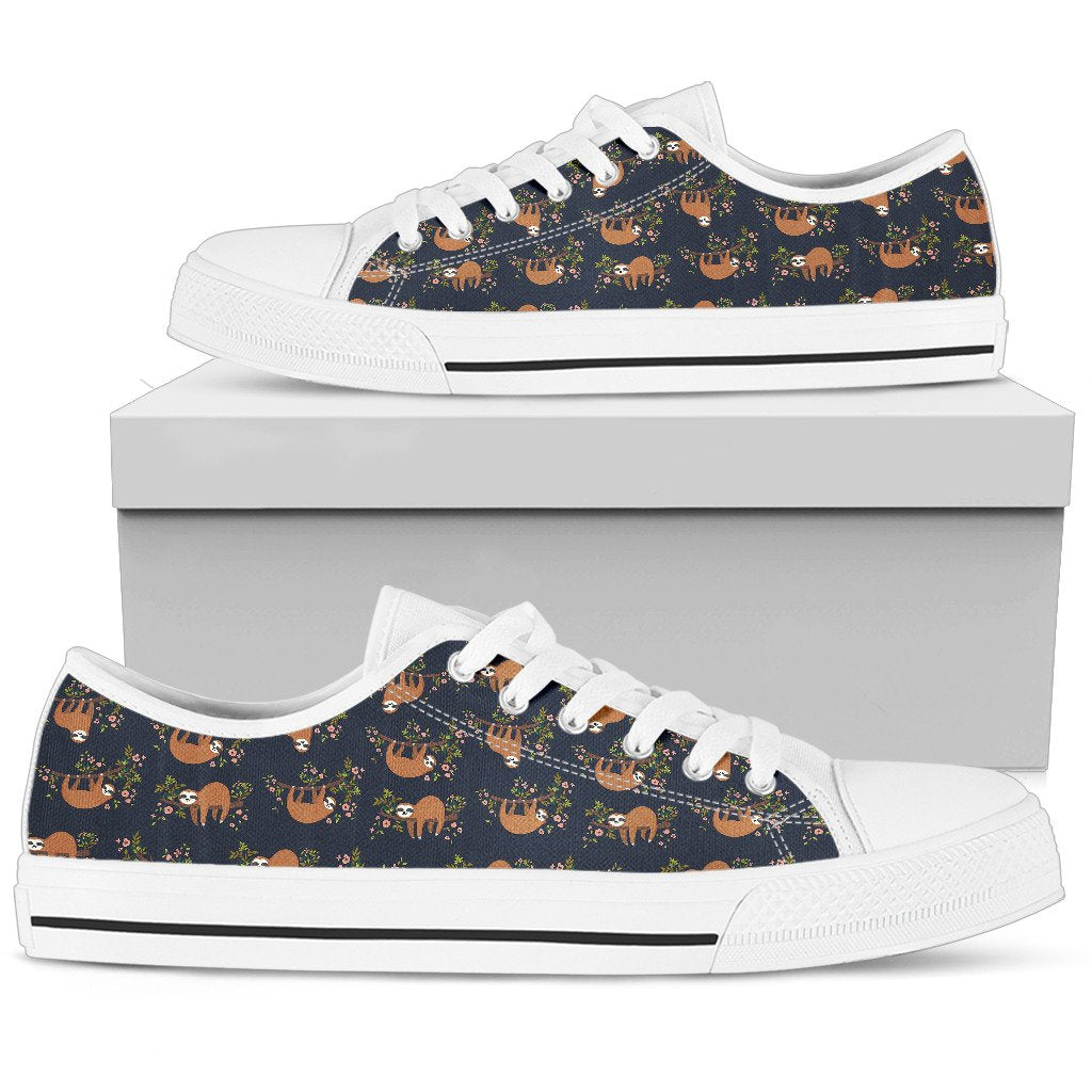 Sloth flower Design Themed Print Women Low Top Shoes-JTAMIGO.COM