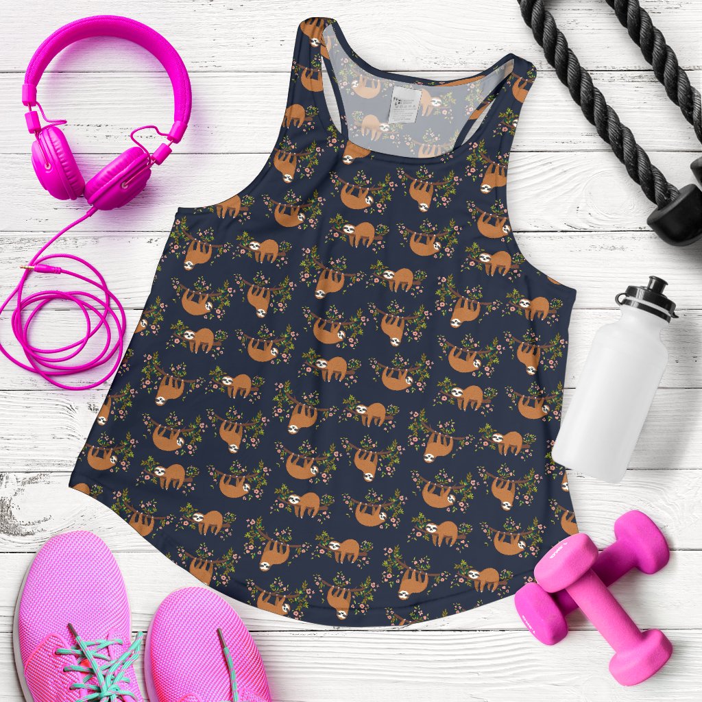 Sloth Flower Design Themed Print Women Racerback Tank Top