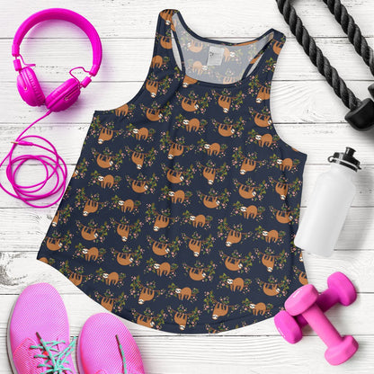 Sloth Flower Design Themed Print Women Racerback Tank Top