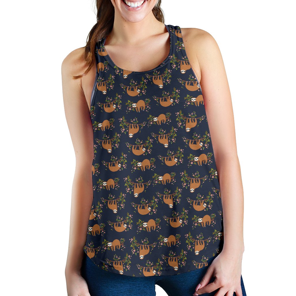 Sloth Flower Design Themed Print Women Racerback Tank Top