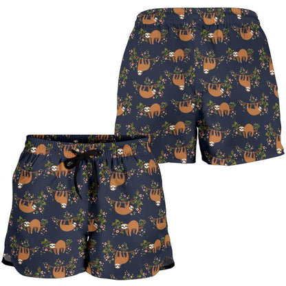 Sloth flower Design Themed Print Women Shorts-JTAMIGO.COM