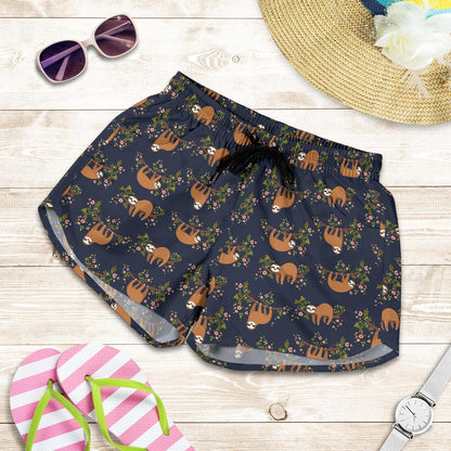 Sloth flower Design Themed Print Women Shorts-JTAMIGO.COM