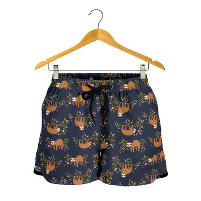 Sloth flower Design Themed Print Women Shorts-JTAMIGO.COM