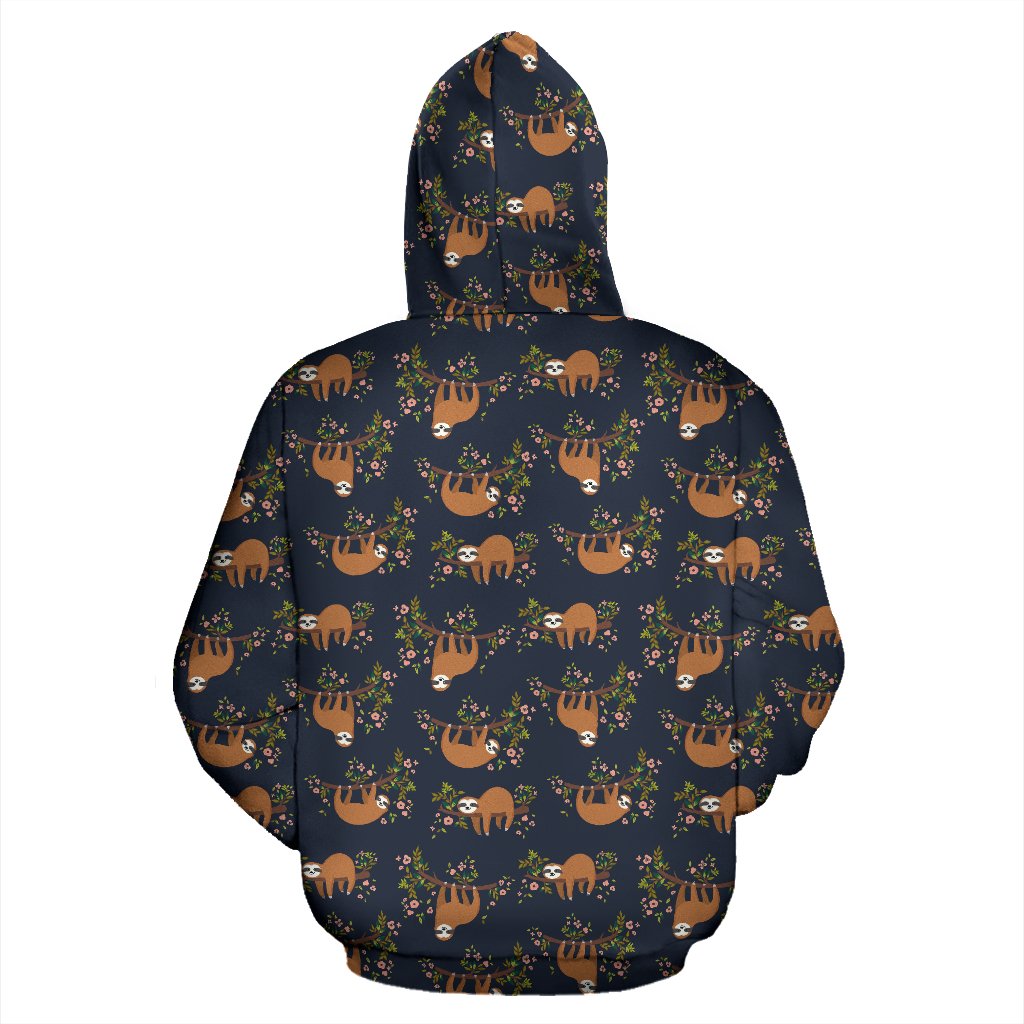 Sloth Flower Design Themed Print Zip Up Hoodie