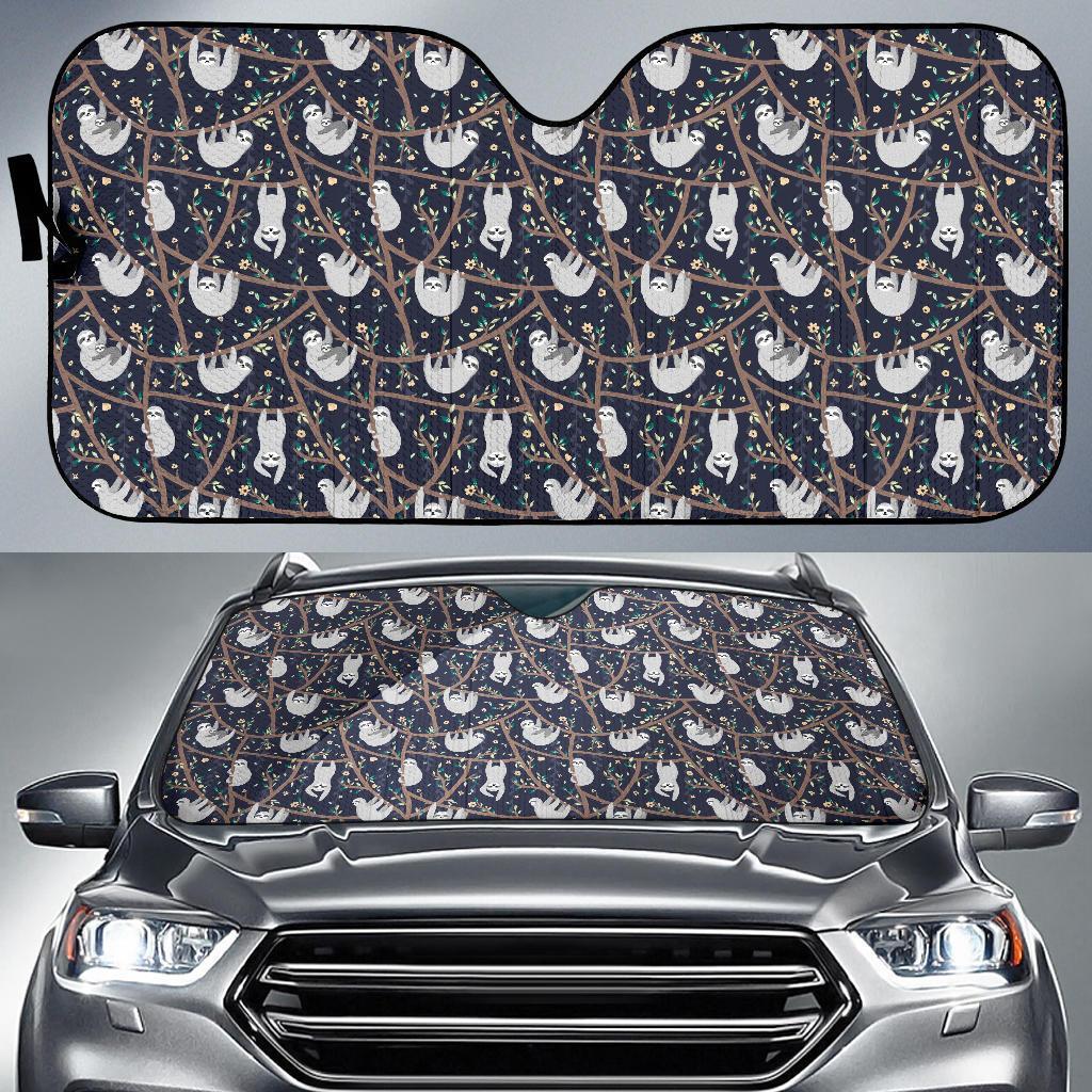 Sloth Happy Design Themed Print Car Sun Shade For Windshield