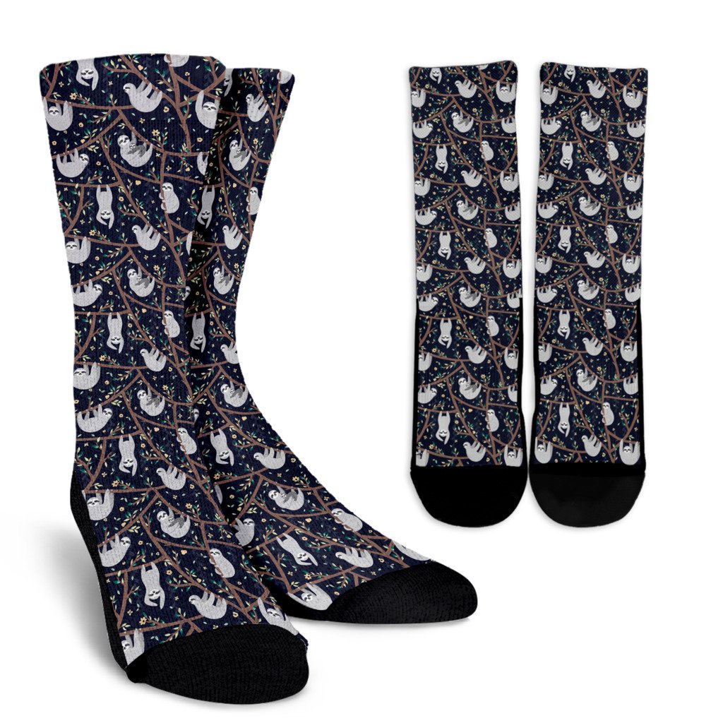 Sloth Happy Design Themed Print Crew Socks