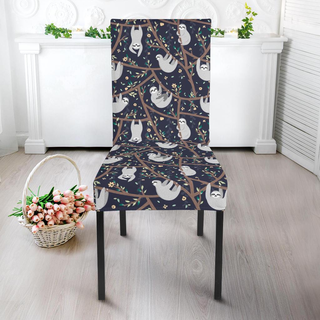 Sloth Happy Design Themed Print Dining Chair Slipcover-JTAMIGO.COM