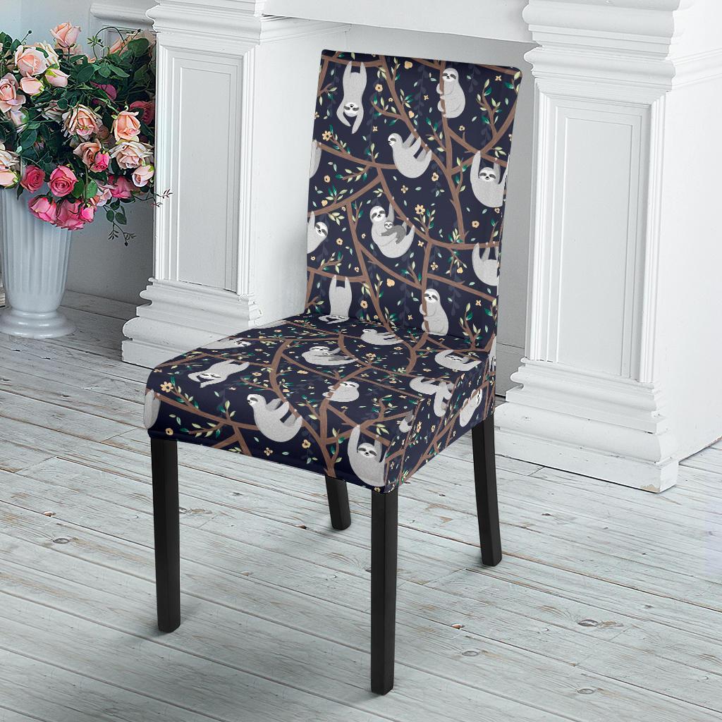 Sloth Happy Design Themed Print Dining Chair Slipcover-JTAMIGO.COM
