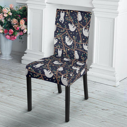 Sloth Happy Design Themed Print Dining Chair Slipcover-JTAMIGO.COM
