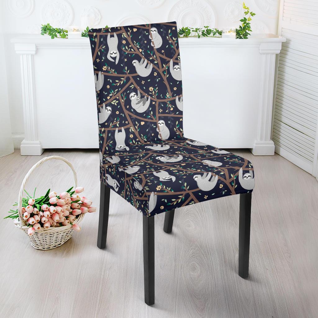 Sloth Happy Design Themed Print Dining Chair Slipcover-JTAMIGO.COM