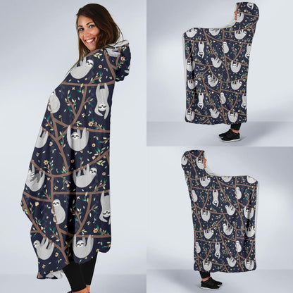 Sloth Happy Design Themed Print Hooded Blanket-JTAMIGO.COM