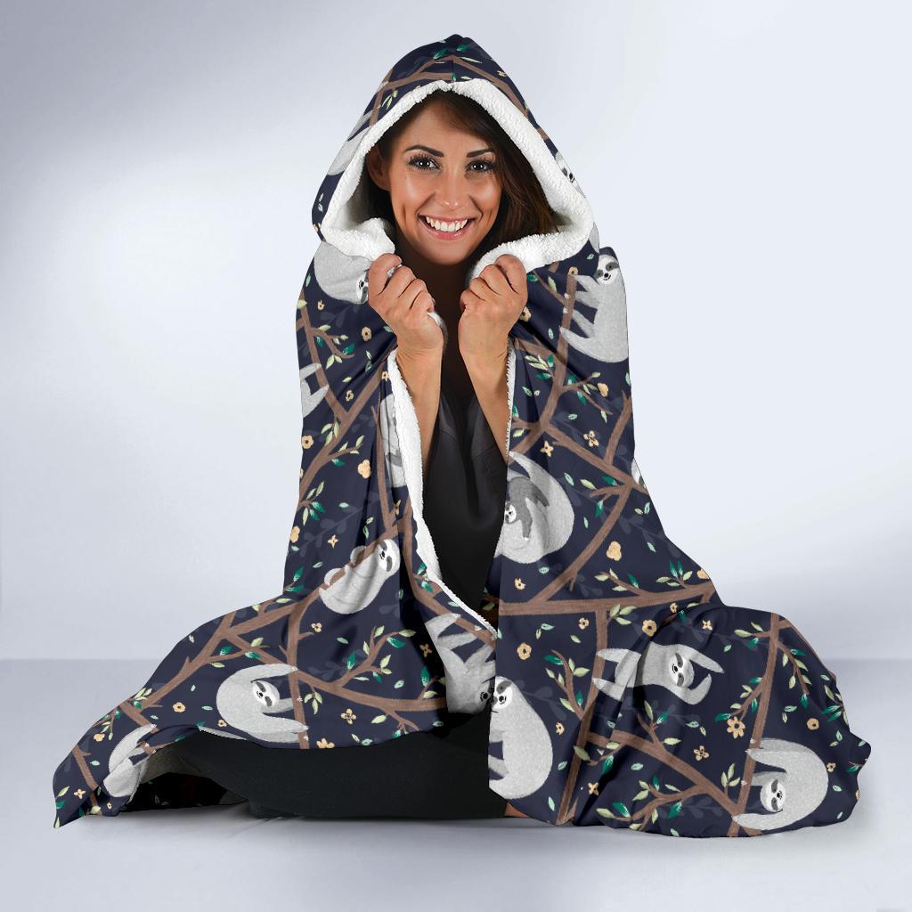 Sloth Happy Design Themed Print Hooded Blanket-JTAMIGO.COM