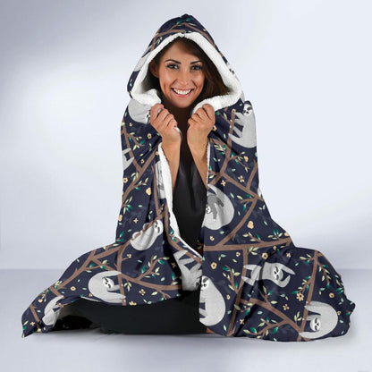 Sloth Happy Design Themed Print Hooded Blanket-JTAMIGO.COM